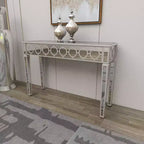 Glam Miroir et Console Table Motif Bois Argent Meuble d'Entrée Élégant, Design Étroit