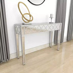 Glam Miroir et Console Table Motif Bois Argent Meuble d'Entrée Élégant, Design Étroit