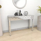 Glam Miroir et Console Table Motif Bois Argent Meuble d'Entrée Élégant, Design Étroit