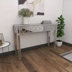 Glam Miroir et Console Table Motif Bois Argent Meuble d'Entrée Élégant, Design Étroit