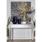 Glam Miroir et Console Table Motif Bois Argent Meuble d'Entrée Élégant, Design Étroit
