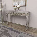 Glam Miroir et Console Table Motif Bois Argent Meuble d'Entrée Élégant, Design Étroit