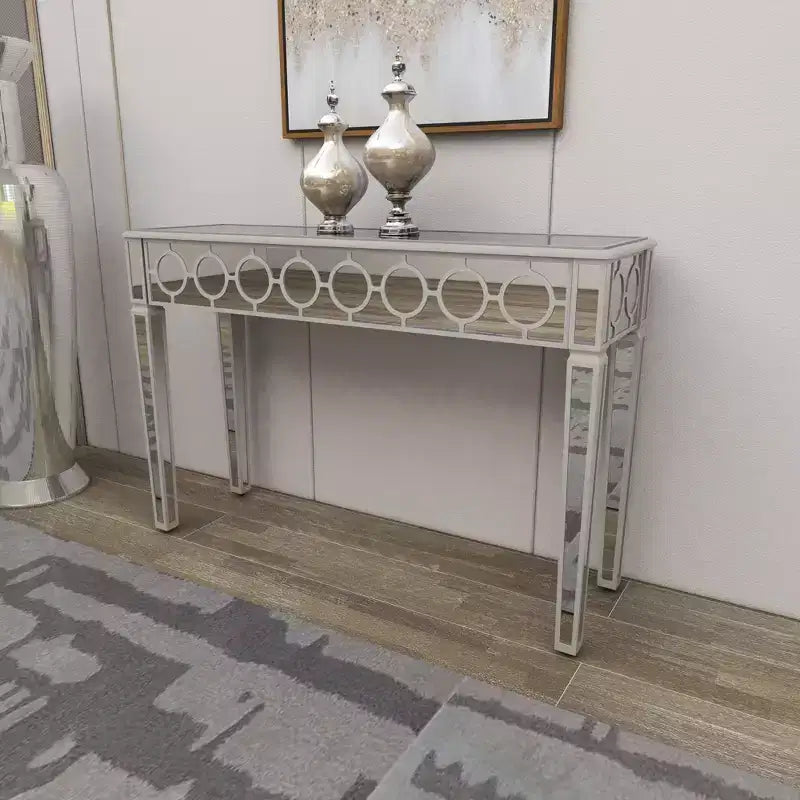 Glam Miroir et Console Table Motif Bois Argent May : Meuble d'Entrée Élégant, Design Étroit