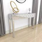 Glam Miroir et Console Table Motif Bois Argent Meuble d'Entrée Élégant, Design Étroit