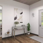 Glam Miroir et Console Table Motif Bois Argent Meuble d'Entrée Élégant, Design Étroit