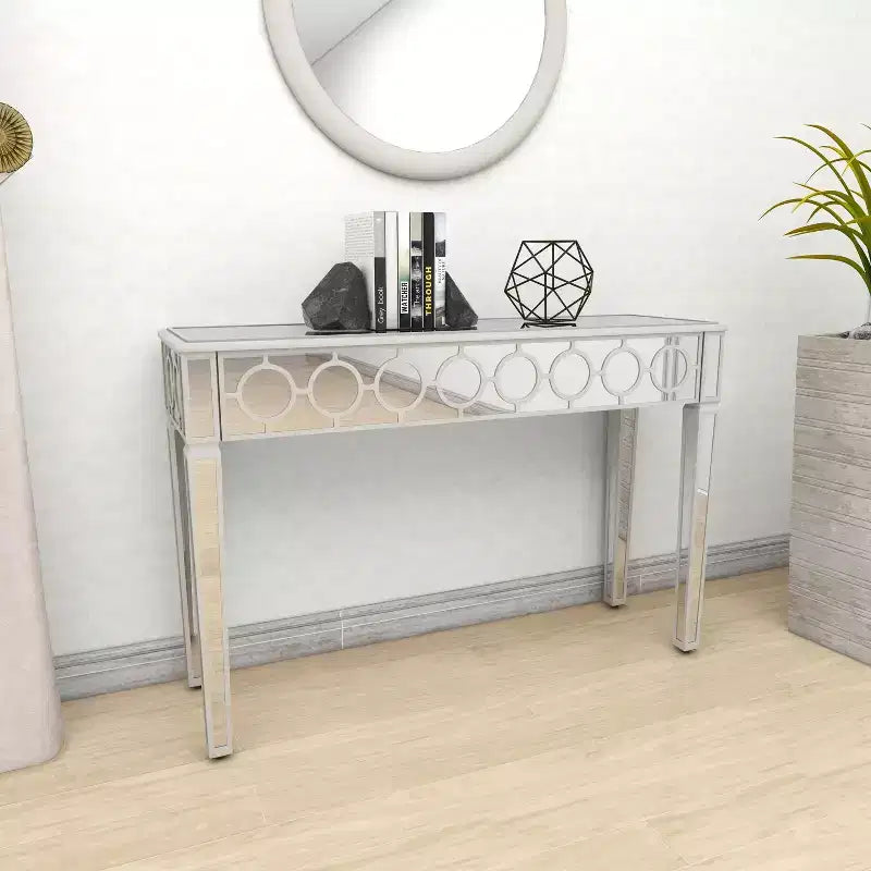 Glam Miroir et Console Table Motif Bois Argent May : Meuble d'Entrée Élégant, Design Étroit