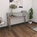 Glam Miroir et Console Table Motif Bois Argent Meuble d'Entrée Élégant, Design Étroit