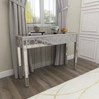 Glam Miroir et Console Table Motif Bois Argent Meuble d'Entrée Élégant, Design Étroit