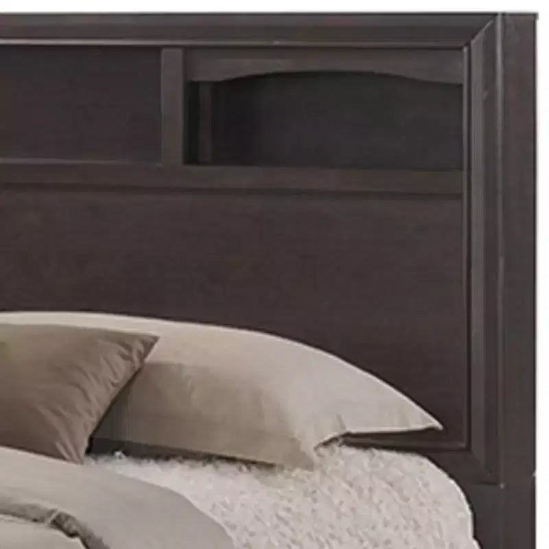 Grand lit double (Queen) 88" Espresso - Tête de lit avec rangement, pas besoin de sommier