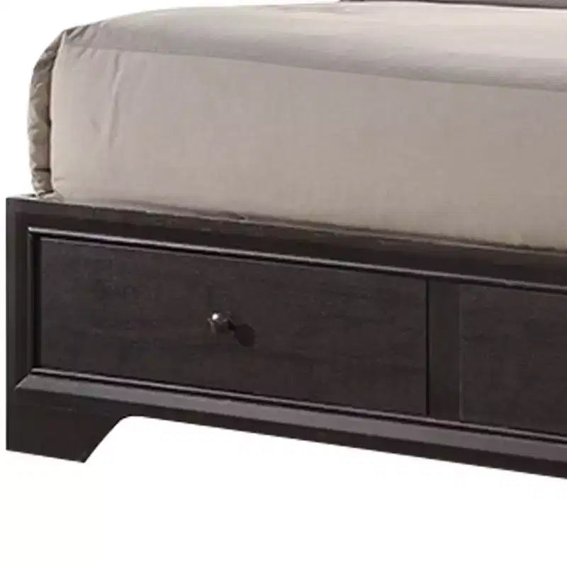 88" Queen Bed Espresso - Storage Headboard, No Box Spring Needed