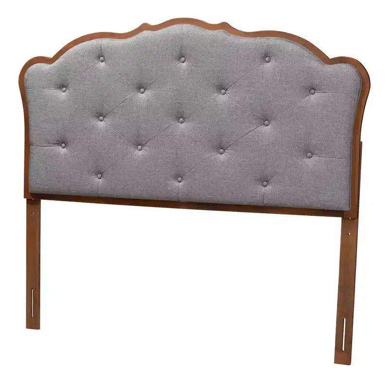 Queen Fabric and Wood Headboard Gray/Walnut Brown