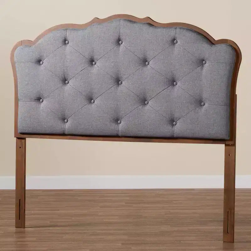 Tête de lit en tissu et bois Queen Gris/Noyer