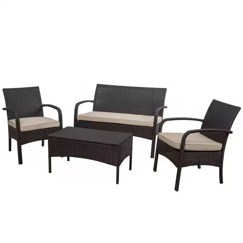 Ensemble de conversation de patio 4 pièces en osier avec coussins Cordoba - Christopher Knight Home