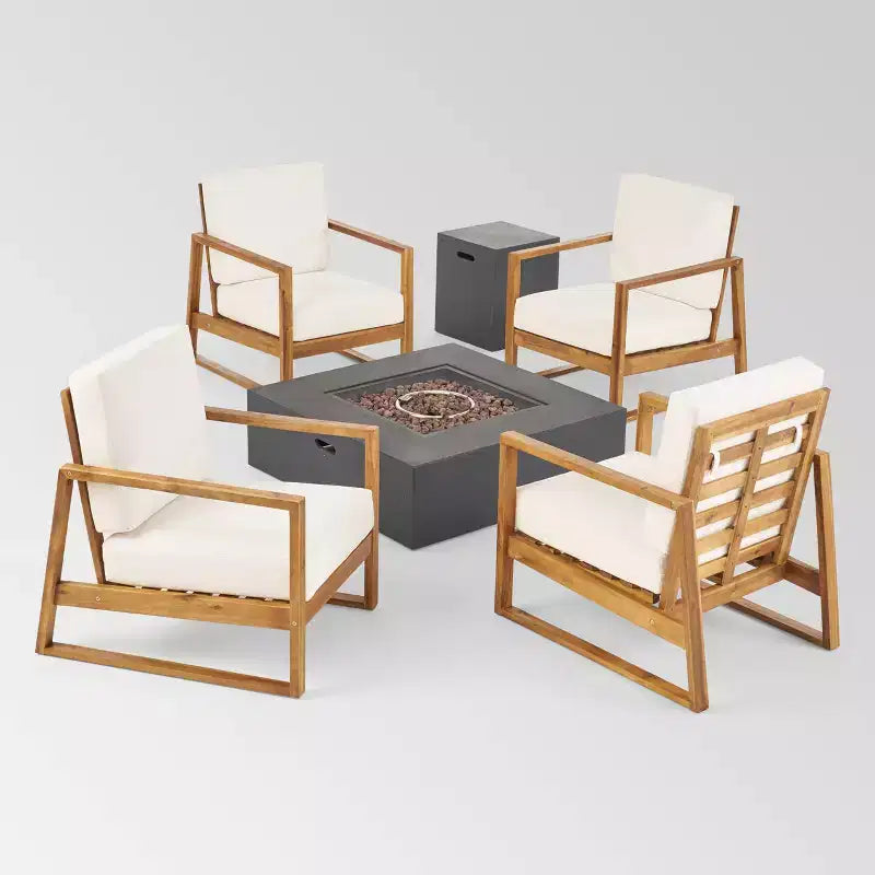 Ensemble de conversation d'extérieur 6 pièces en bois d'acacia belge – Christopher Knight Home