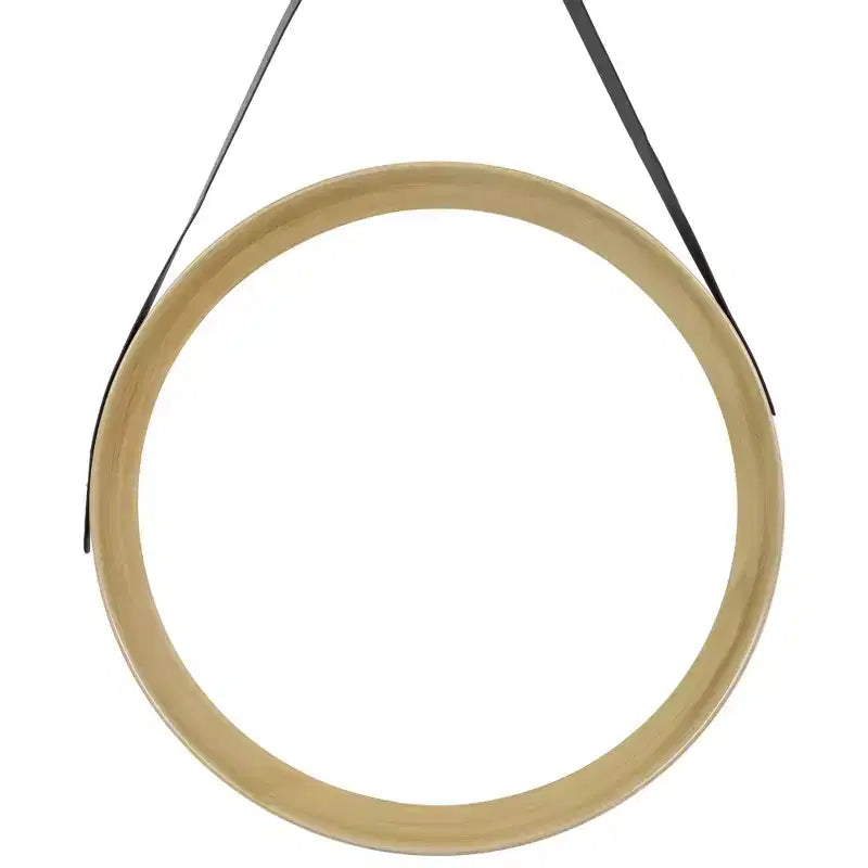 Northlight 20 Wooden Finish Round Wall Mirror with Black Hanging Strap