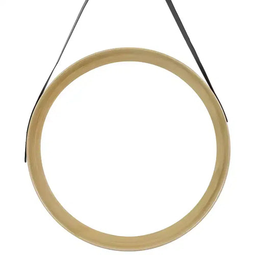 Northlight 20 Wooden Finish Round Wall Mirror with Black Hanging Strap