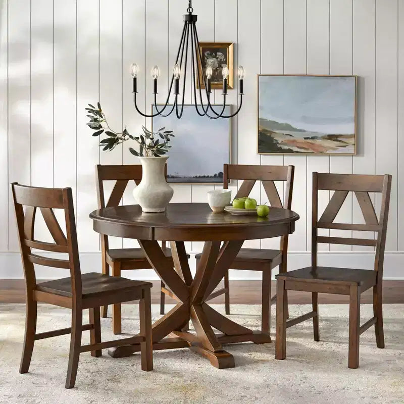 Table de salle à manger sur pied en bois massif de style ferme