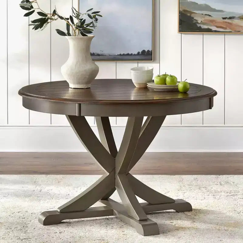 Table de salle à manger sur pied en bois massif de style ferme