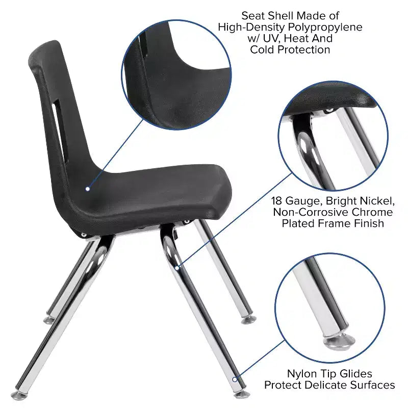 Chaise d'école empilable pour élève - 35,5 cm