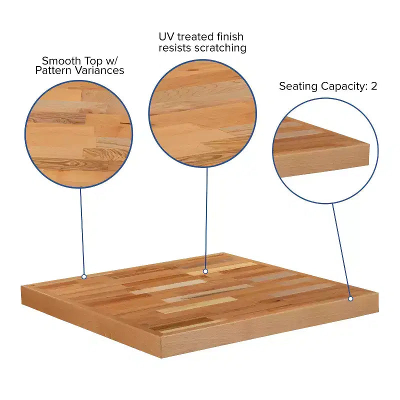 Square Butcher Block Style Table Top - Restaurant Table Top