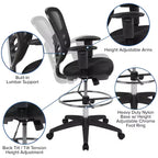 Chaise de bureau ergonomique mi-dossier en maille réglable pour dessinateur, chaise de travail