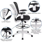 Chaise de bureau ergonomique mi-dossier en maille réglable pour dessinateur, chaise de travail