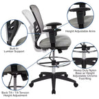 Chaise de bureau ergonomique mi-dossier en maille réglable pour dessinateur, chaise de travail