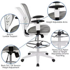 Chaise de bureau ergonomique mi-dossier en maille réglable pour dessinateur, chaise de travail