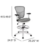 Chaise de bureau ergonomique mi-dossier en maille réglable pour dessinateur, chaise de travail