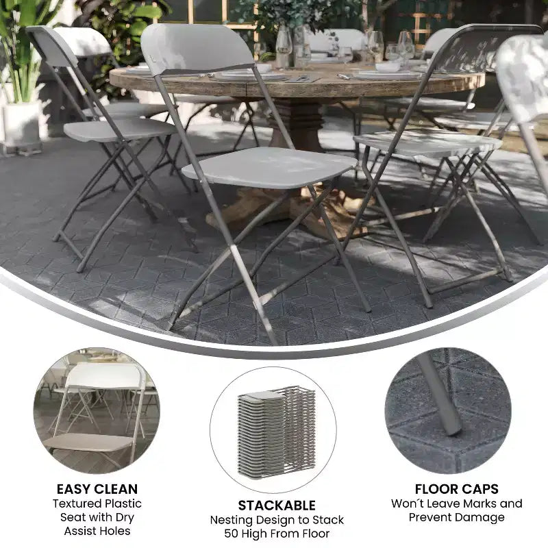 Chaises pliantes empilables en plastique – Capacité de charge de 295 kg