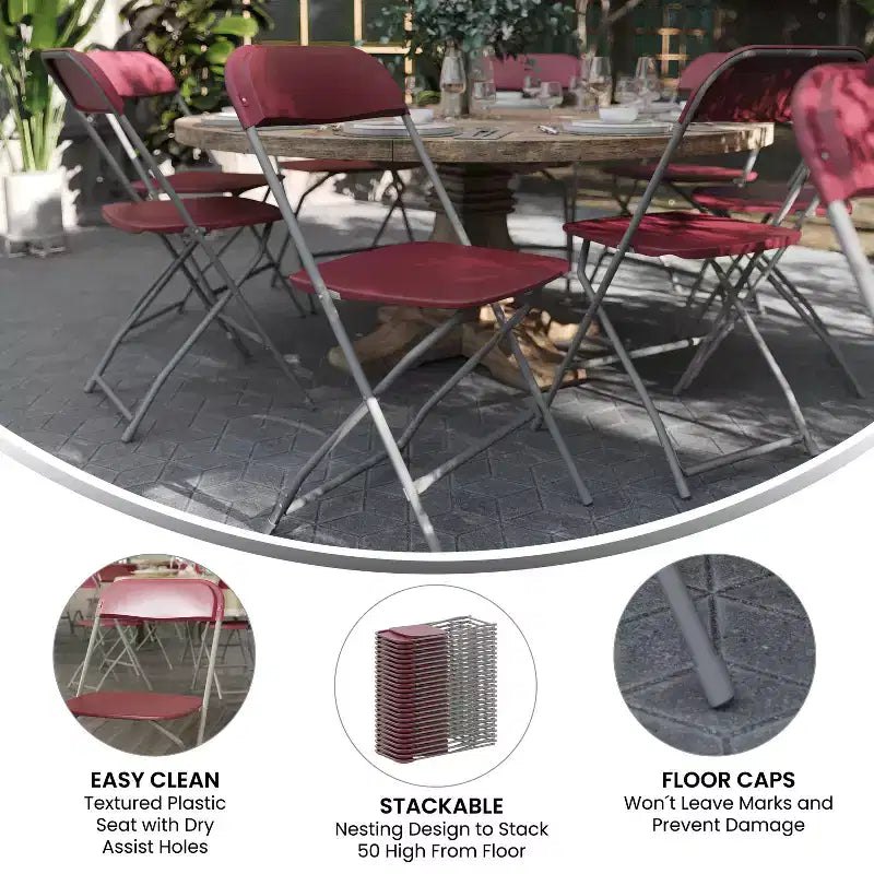 Chaises pliantes empilables en plastique – Capacité de charge de 295 kg