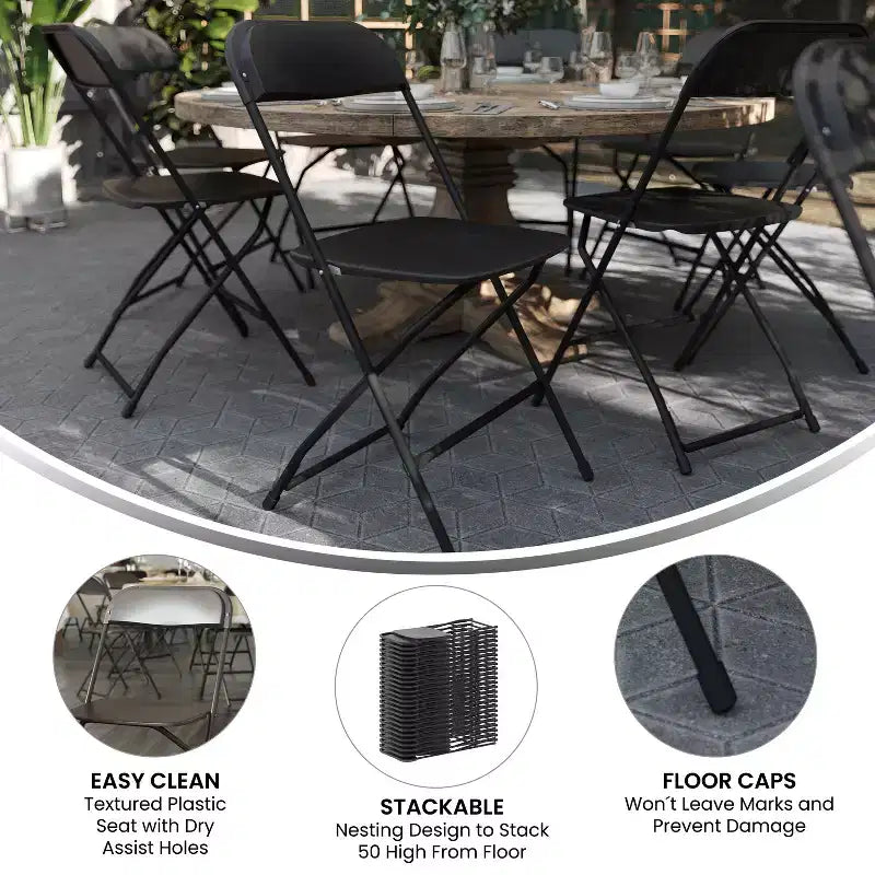 Chaises pliantes empilables en plastique – Capacité de charge de 295 kg