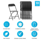 Chaises pliantes empilables en plastique – Capacité de charge de 295 kg