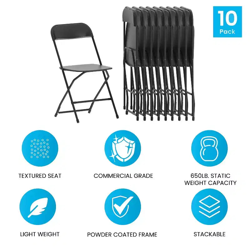 Chaises pliantes empilables en plastique – Capacité de charge de 295 kg