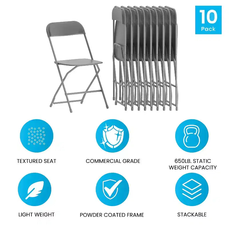 Chaises pliantes empilables en plastique – Capacité de charge de 295 kg