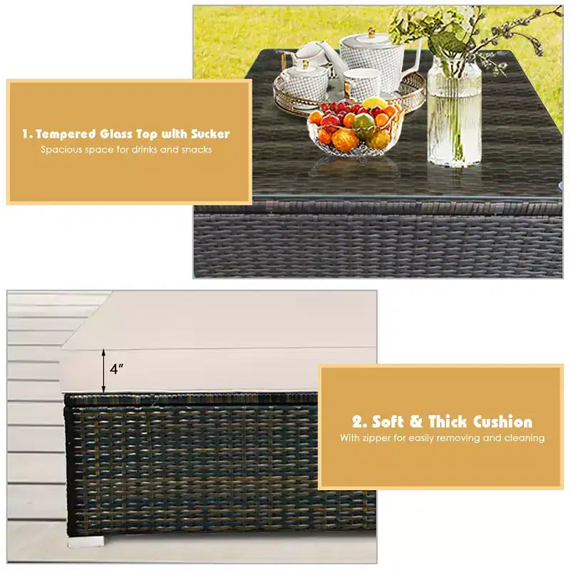 Costway Ensemble de Meubles de Patio en Rotin 5 Pièces, Canapé Sectionnel avec Coussins Beiges