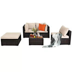 Costway Ensemble de Meubles de Patio en Rotin 5 Pièces avec Table Ottomane Beige
