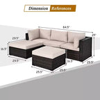Costway Ensemble de Meubles de Patio en Rotin 5 Pièces avec Table Ottomane Beige