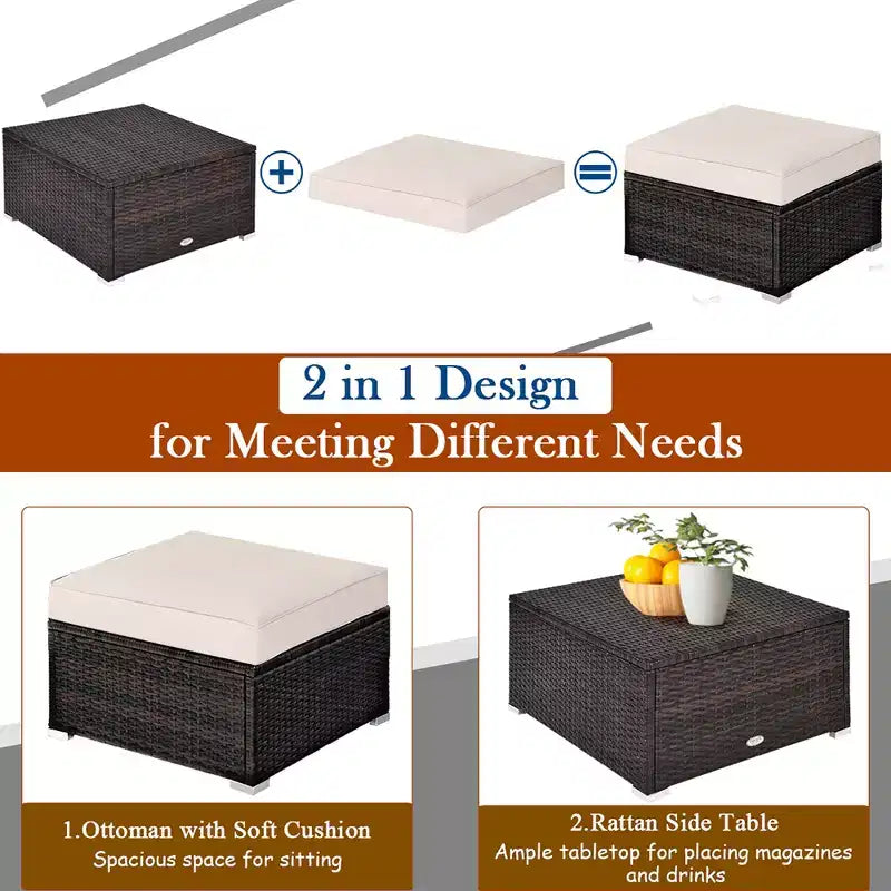 Costway Ensemble de Meubles de Patio en Rotin 5 Pièces avec Table Ottomane Beige