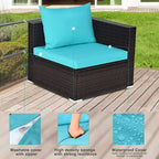 Ensemble de 5 meubles de patio en rotin, canapé sectionnel de conversation avec table basse rouge/bleu marine
