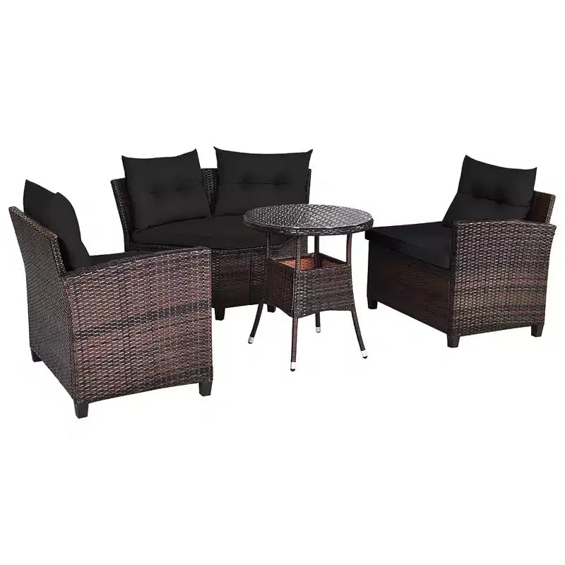 Costway Ensemble de Meubles de Jardin 4 pièces en Rotin Canapé Table Coussins Turquoise\Noir\Bleu marine\Rouge