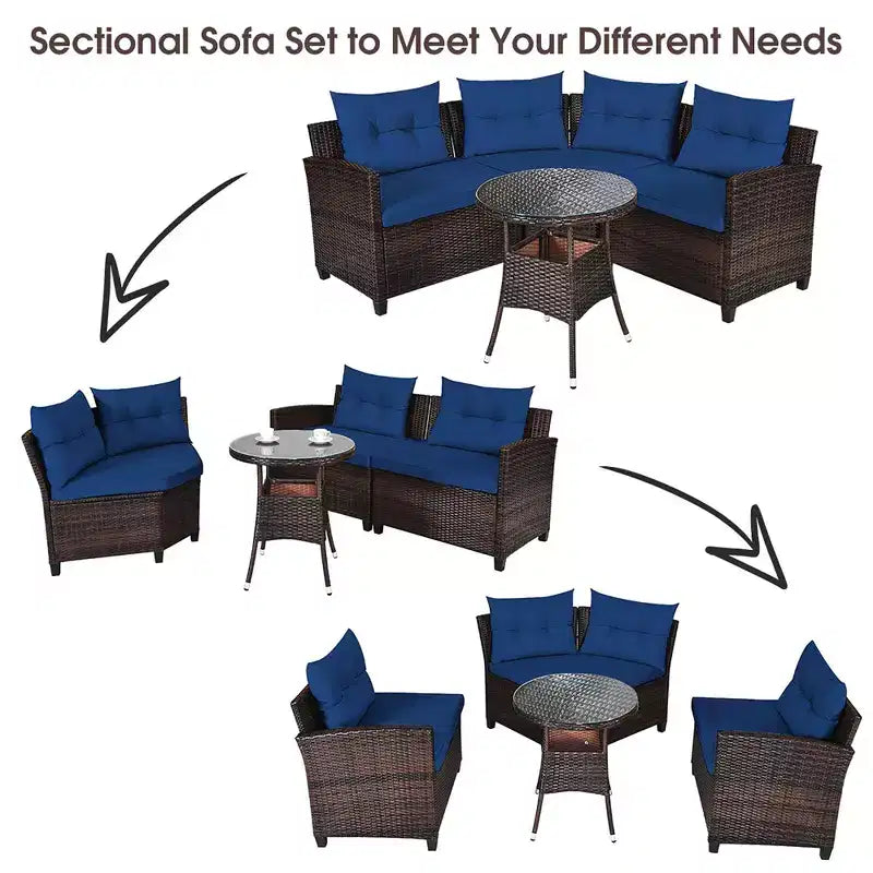 Costway Ensemble de Meubles de Jardin 4 pièces en Rotin Canapé Table Coussins Turquoise\Noir\Bleu marine\Rouge