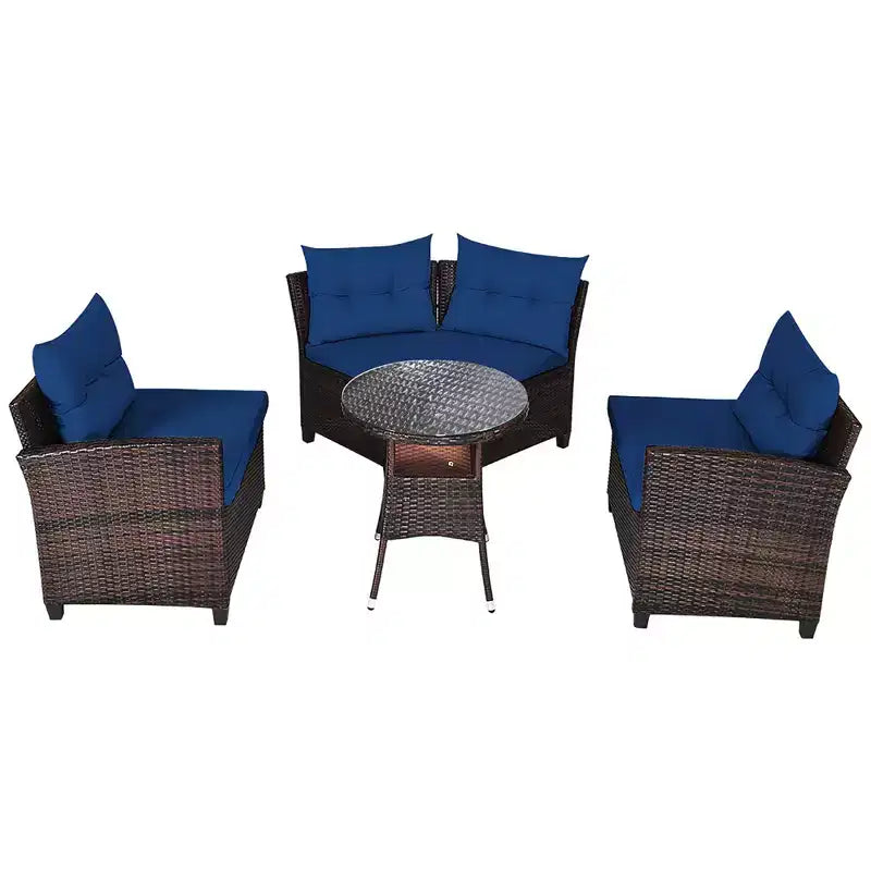 Costway Ensemble de Meubles de Jardin 4 pièces en Rotin Canapé Table Coussins Turquoise\Noir\Bleu marine\Rouge