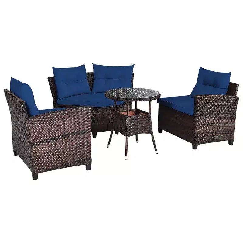 Costway Ensemble de Meubles de Jardin 4 pièces en Rotin Canapé Table Coussins Turquoise\Noir\Bleu marine\Rouge
