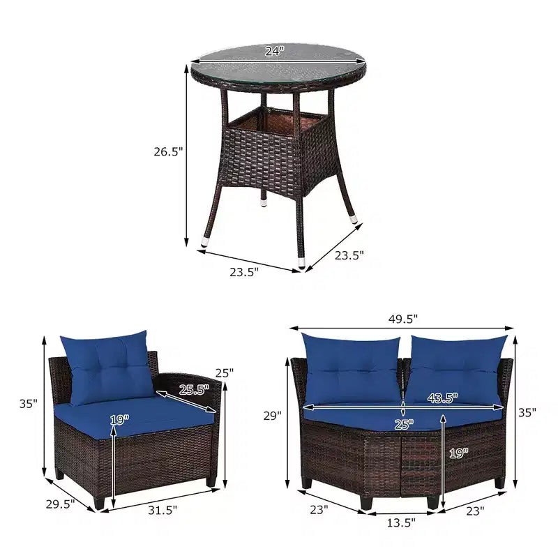 Costway Ensemble de Meubles de Jardin 4 pièces en Rotin Canapé Table Coussins Turquoise\Noir\Bleu marine\Rouge