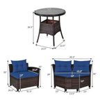 Costway Ensemble de Meubles de Jardin 4 pièces en Rotin Canapé Table Coussins Turquoise\Noir\Bleu marine\Rouge