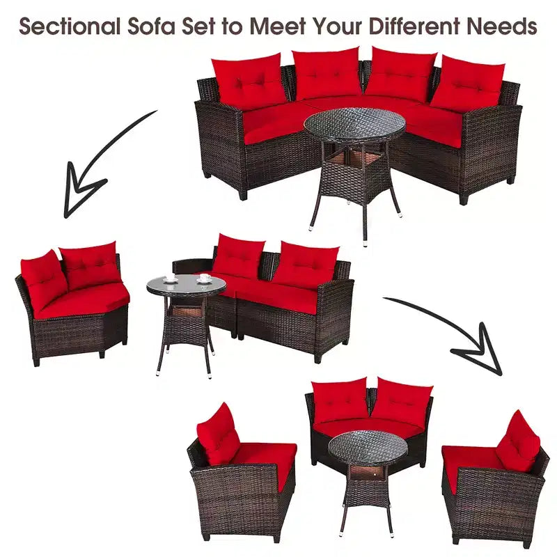 Costway Ensemble de Meubles de Jardin 4 pièces en Rotin Canapé Table Coussins Turquoise\Noir\Bleu marine\Rouge