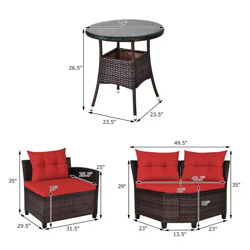 Costway Ensemble de Meubles de Jardin 4 pièces en Rotin Canapé Table Coussins Turquoise\Noir\Bleu marine\Rouge