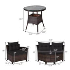 Costway Ensemble de Meubles de Jardin 4 pièces en Rotin Canapé Table Coussins Turquoise\Noir\Bleu marine\Rouge