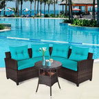 Costway Ensemble de Meubles de Jardin 4 pièces en Rotin Canapé Table Coussins Turquoise\Noir\Bleu marine\Rouge